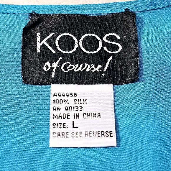 🛑 Vintage Koos of Course! 2-Piece Womens Turquoise Cardigan & Silk Shell Top L - Picture 9 of 10